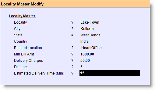 Locality wise charges
