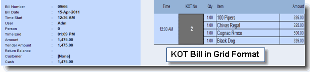 KOT Bill in Grid Format