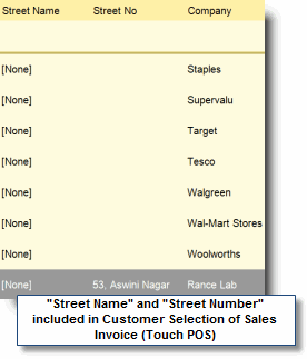 Street Name N Street Number in Cust Selection of Sales Invoice Touch POS